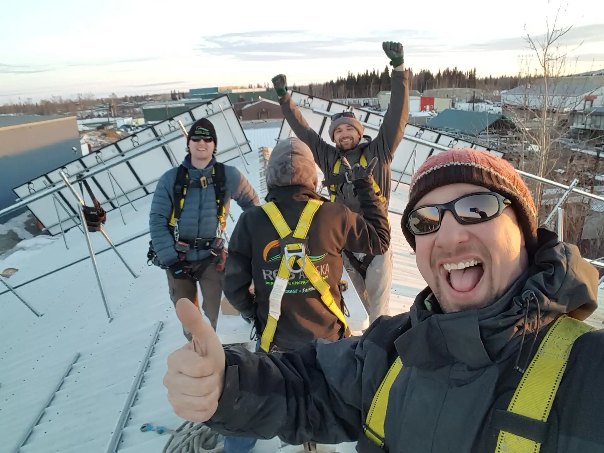 RES employees celebrate completed job with selfie